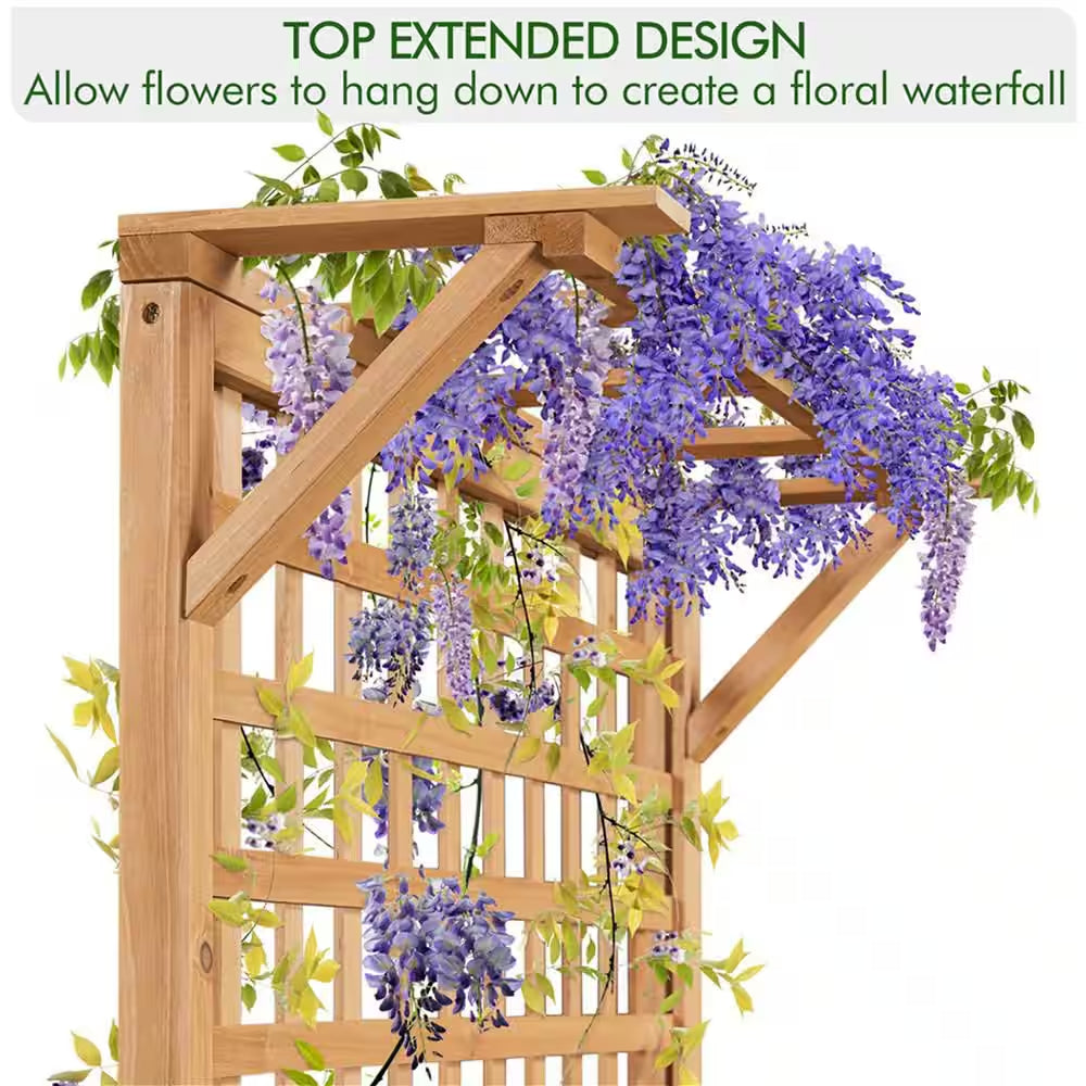 72 In. H Wood Planter Raised Bed with Trellis for Vine Climbing Plants and Vegetable Flower, Light Brown
