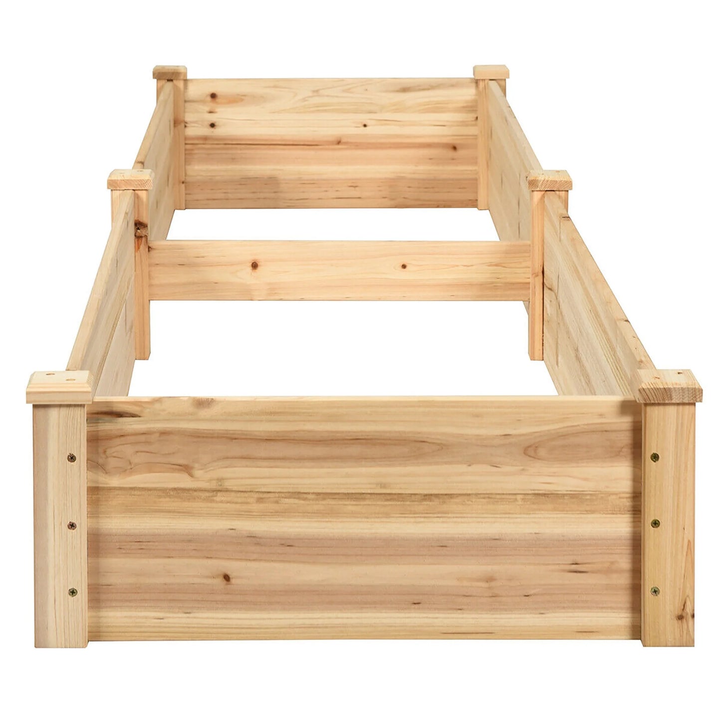 Wooden Vegetable Raised Garden Bed Backyard Patio Grow Flowers Planter with 2 Planting Compartments