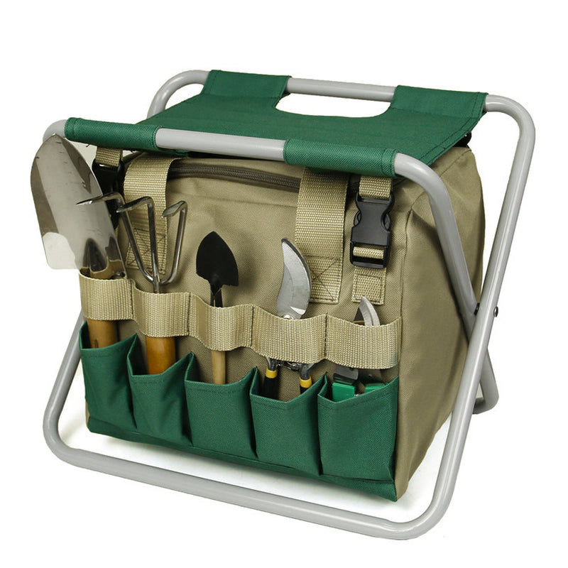 Gardening Stool with Tote Bag and Tool Organizer - Folding Seat for Garden Use