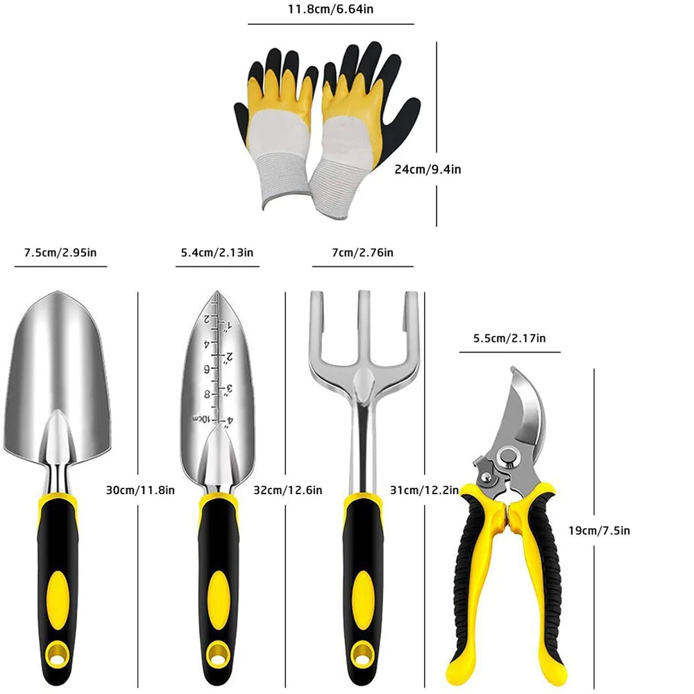 Garden Tools Set 5 Piece Floral Heavy Duty Gardening Tools with Pruning Shears / Hand Trowel / Transplanter / Hand Rake / Gardening Gloves, Delicate Garden Gift