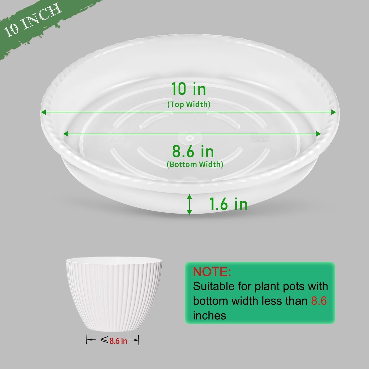 6 Pack Plant Saucers Drip Tray, 6 8 10 12 14 15 Inch Heavy Sturdy Plastic Flower Pot Saucers for Indoor,Clear Plastic Planter Water Tray for Pots Base (10''-Clear)