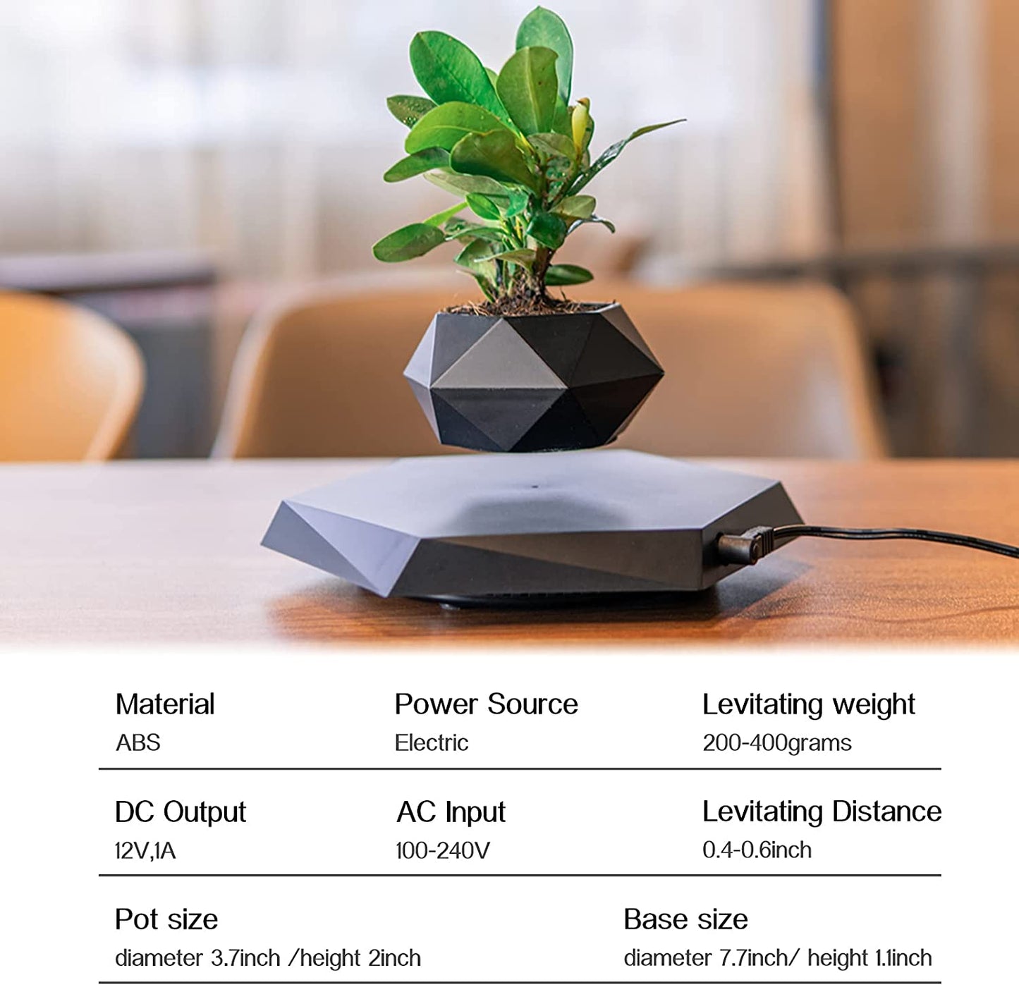 Magnetic Levitating Plant Pot - Rotating Floating Planter for Home and Office Decoration (Black)
