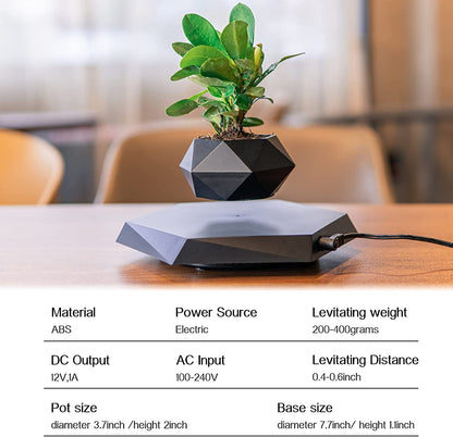 Magnetic Levitating Plant Pot - Rotating Floating Planter for Home and Office Decoration (Black)