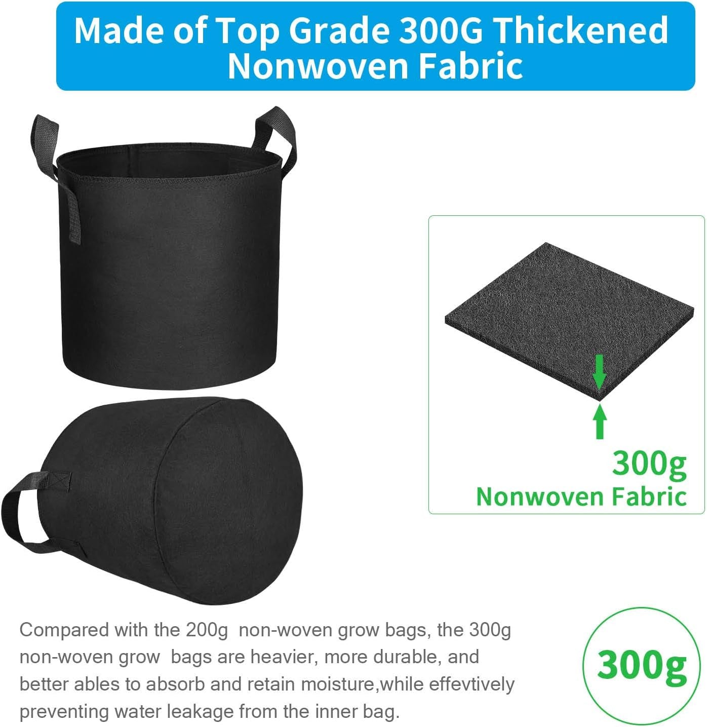 12 Packs 7 Gallon Grow Bags, Heavy Duty 300G Thickened Nonwoven Fabric Plant Pots with Handle