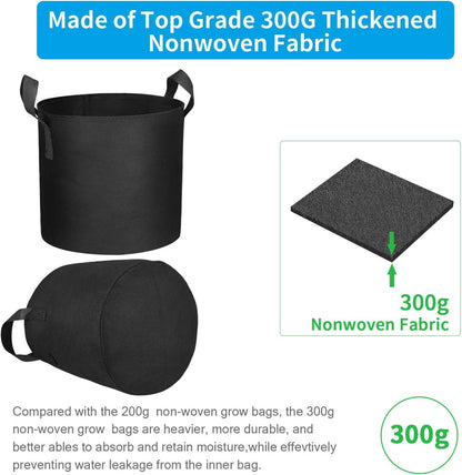 12 Packs 7 Gallon Grow Bags, Heavy Duty 300G Thickened Nonwoven Fabric Plant Pots with Handle