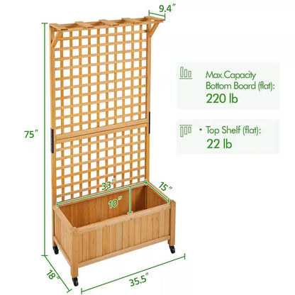 72 In. H Wood Planter Raised Bed with Trellis for Vine Climbing Plants and Vegetable Flower, Light Brown