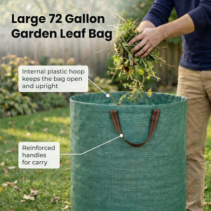 3-Pack 72 Gallon Yard Waste Bags, Reusable Heavy Duty Collapsible Garden Leaf Bags with Plastic Ring, Stand-Up Yard Waste Bin for Leaves, Lawn Debris & Grass Clippings