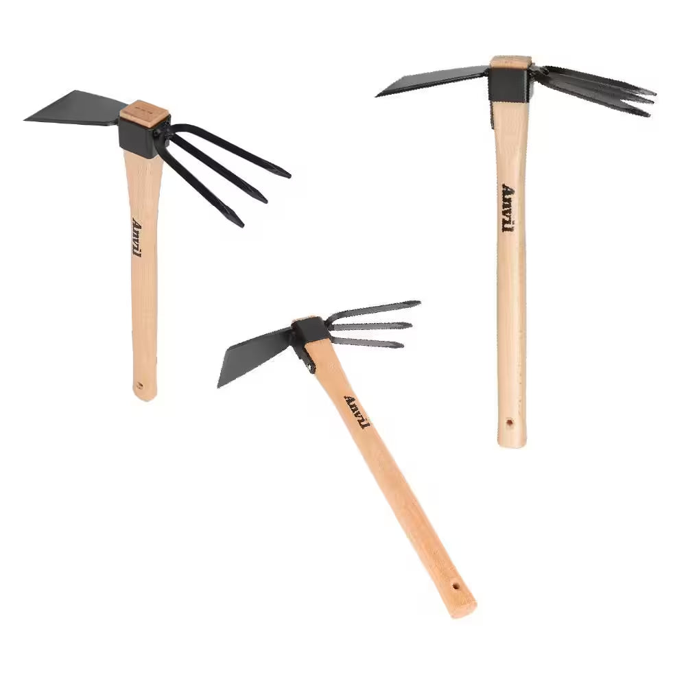 14.4-Inch Wooden Handle Digging Hoe and Cultivator Combination Tool