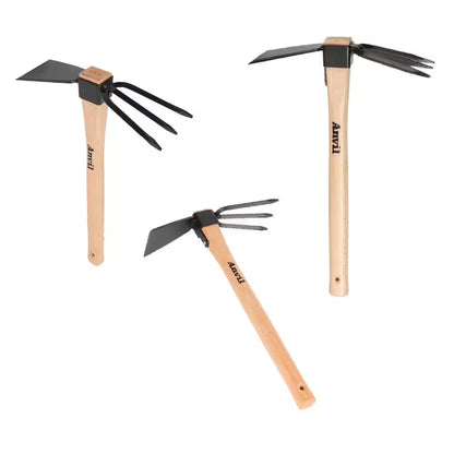 14.4-Inch Wooden Handle Digging Hoe and Cultivator Combination Tool