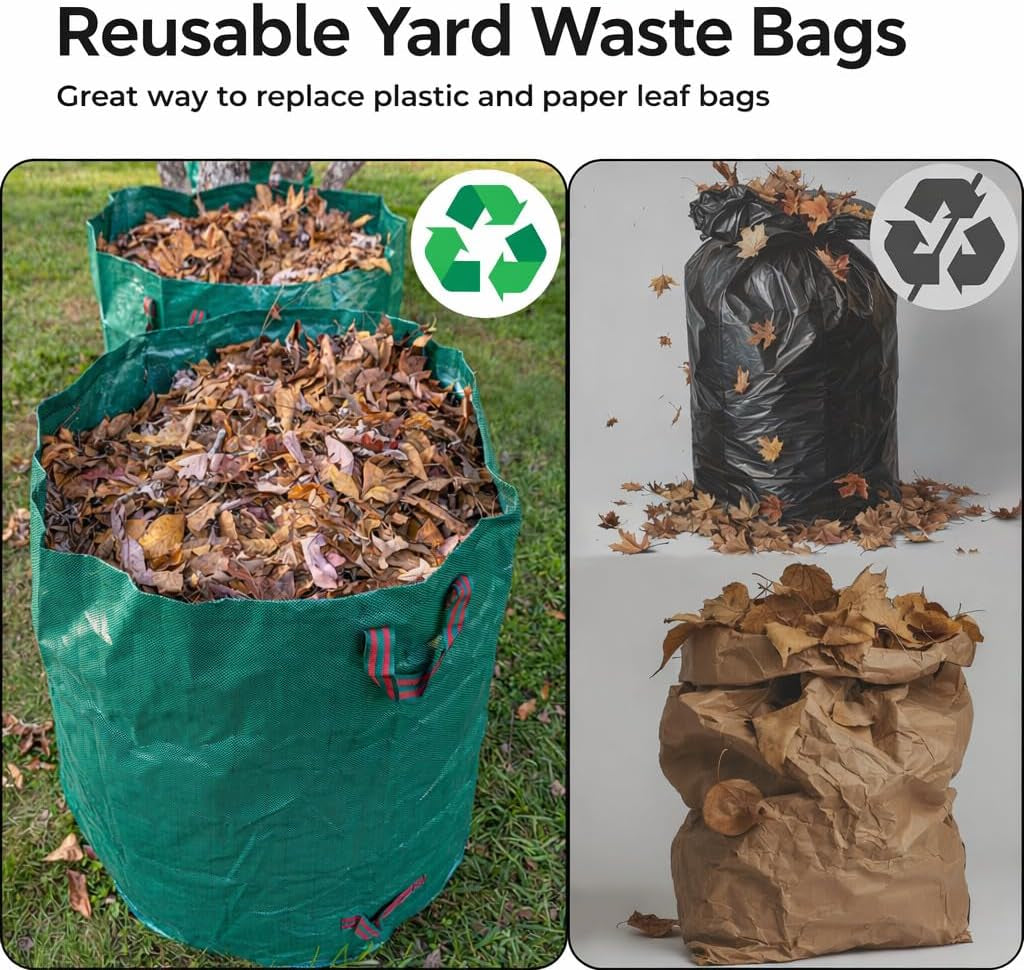 3-Pack 72 Gallon Yard Waste Bags, Reusable Heavy Duty Collapsible Garden Leaf Bags with Plastic Ring, Stand-Up Yard Waste Bin for Leaves, Lawn Debris & Grass Clippings