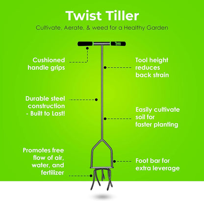 Twist Tiller Garden Cultivator & Hand Tiller Heavy Duty Garden Claw Hand Tool - ITNT-4