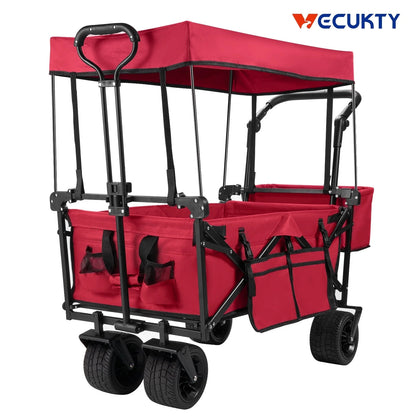 Collapsible Garden Wagon Cart with Removable Canopy Red