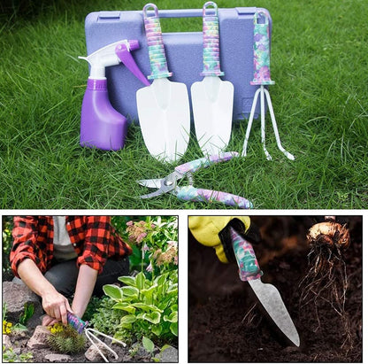5-Piece Floral Print Gardening Tool Set with Ergonomic Handles, Including Trowel, Rake, Weeder, Pruner, Shears, and Sprayer, Complete with Carrying Case - Ideal Gift for Women