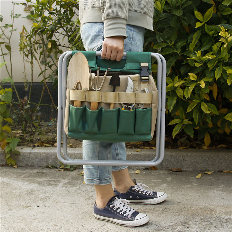 Gardening Stool with Tote Bag and Tool Organizer - Folding Seat for Garden Use