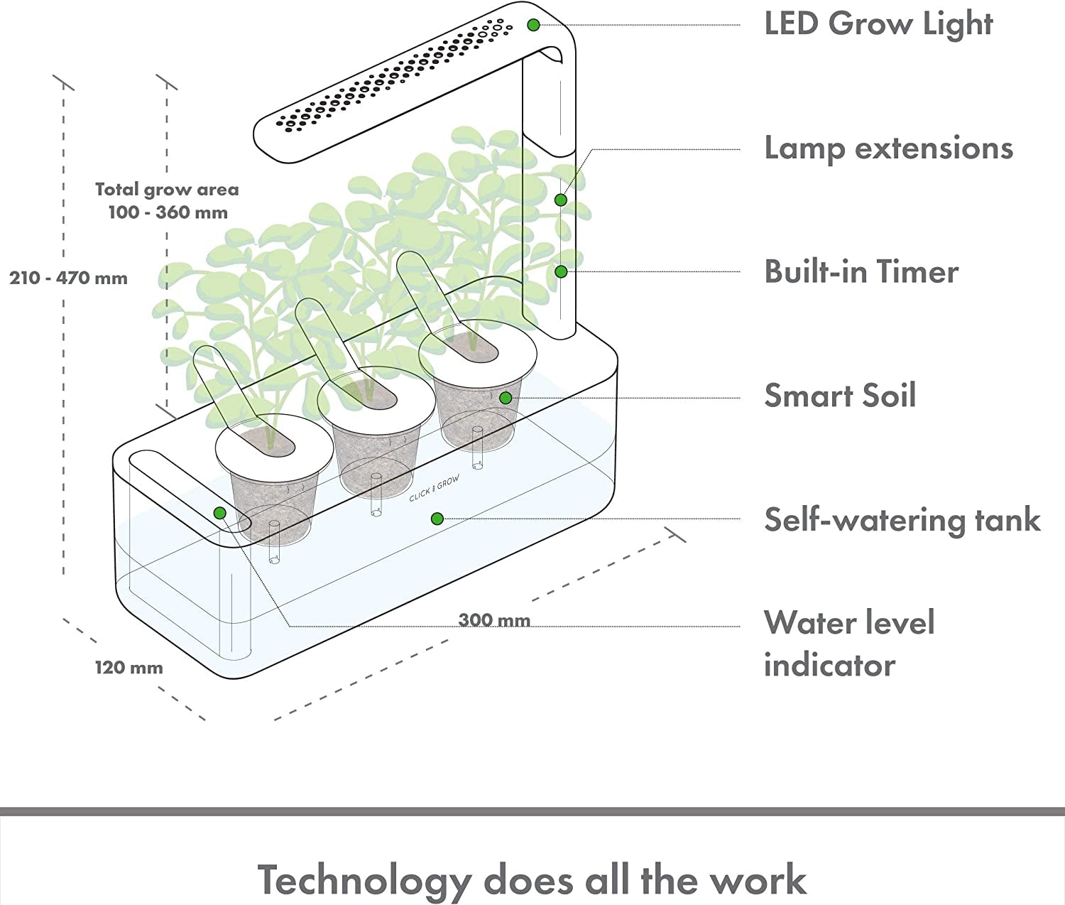 Click & Grow Indoor Herb Garden Kit with Grow Light | Smart Garden for Home Kitchen Windowsill | Easier than Hydroponics Growing System | Vegetable Gardening Starter (3 Basil Pods Included), Grey