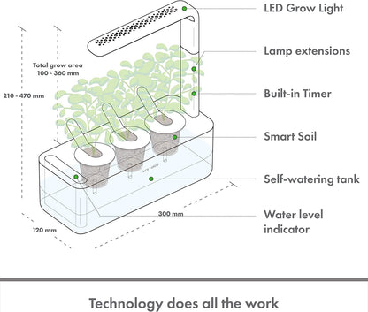 Click & Grow Indoor Herb Garden Kit with Grow Light | Smart Garden for Home Kitchen Windowsill | Easier than Hydroponics Growing System | Vegetable Gardening Starter (3 Basil Pods Included), Grey