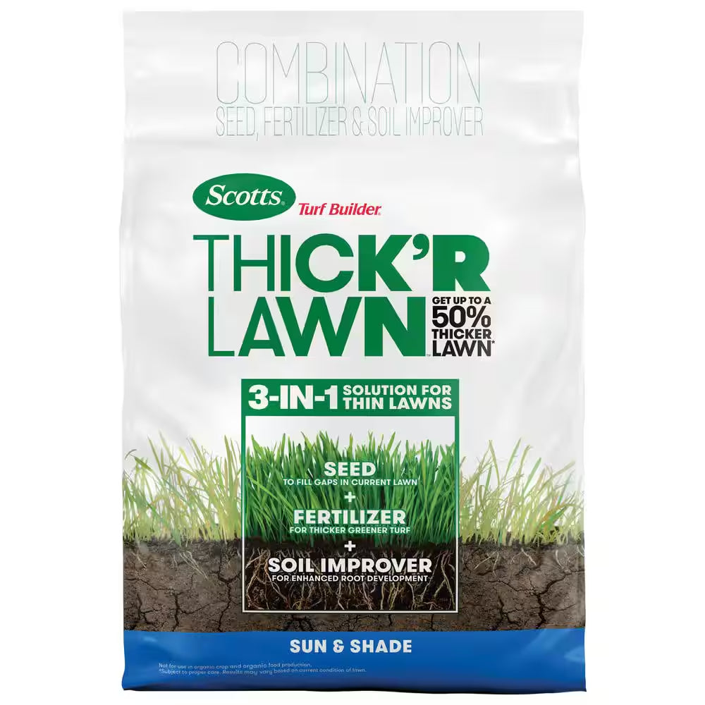 Turf Builder Thick'R Lawn Sun and Shade 12 Lbs. Grass Seed, Fertilizer and Soil Improver to Thicken Thin Grass