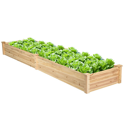 Wooden Vegetable Raised Garden Bed Backyard Patio Grow Flowers Planter with 2 Planting Compartments