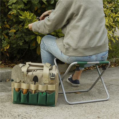 Gardening Stool with Tote Bag and Tool Organizer - Folding Seat for Garden Use