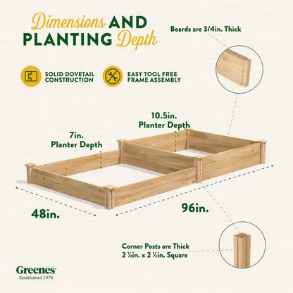Premium Sanded Natural Cedar 2-Tiered Raised Garden Bed with 3/4 In. Thick Boards (96 In. L X 48 In. W X 10.5 In. H)