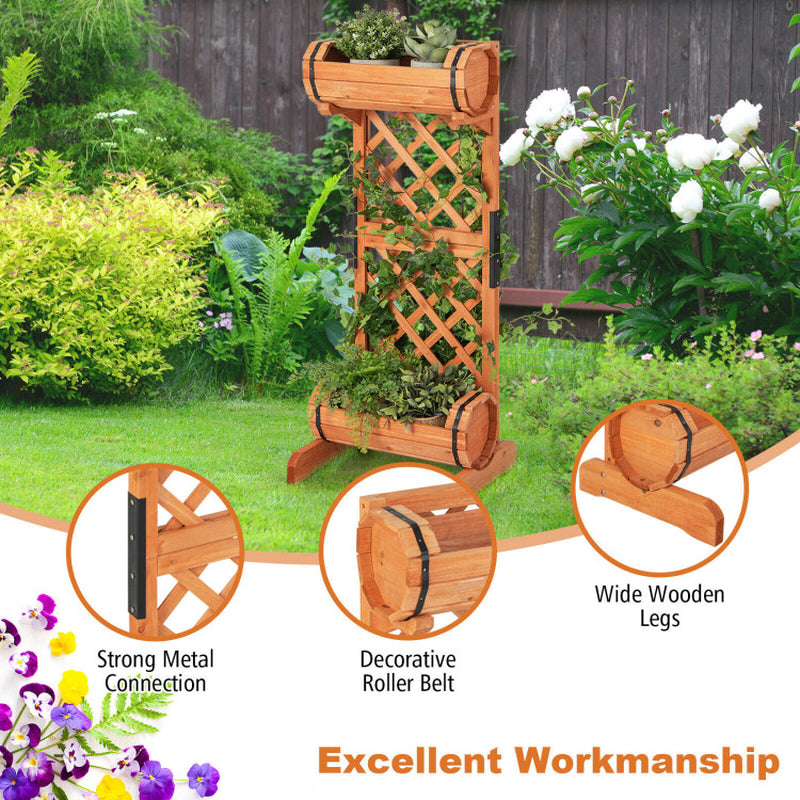 2-Tier Wooden Raised Garden Bed with Trellis