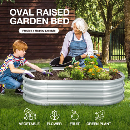 2Pcs Galvanized Raised Garden Bed, 4Ft (L) X2Ft (W) X1Ft (H) Outdoor Garden Planters, Galvanized Raised Planters Silver,Not Wood