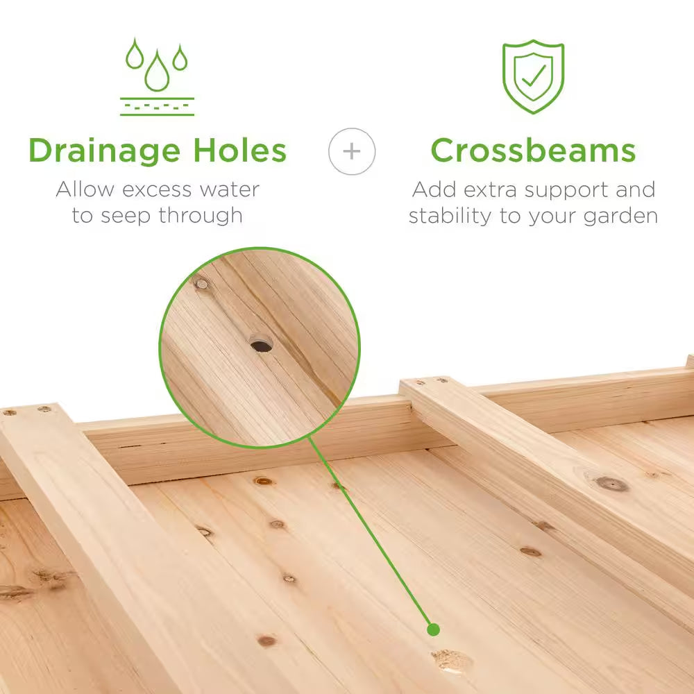 48 In. X 24 In. X 32 In. Wood Raised Garden Bed with Lockable Wheels, Liner