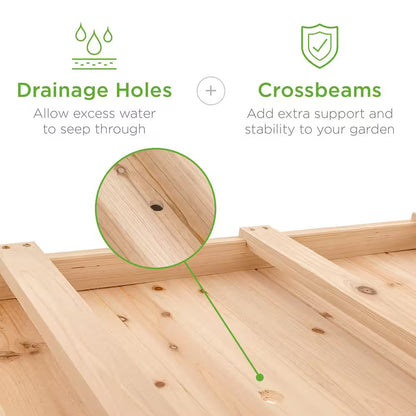 48 In. X 24 In. X 32 In. Wood Raised Garden Bed with Lockable Wheels, Liner