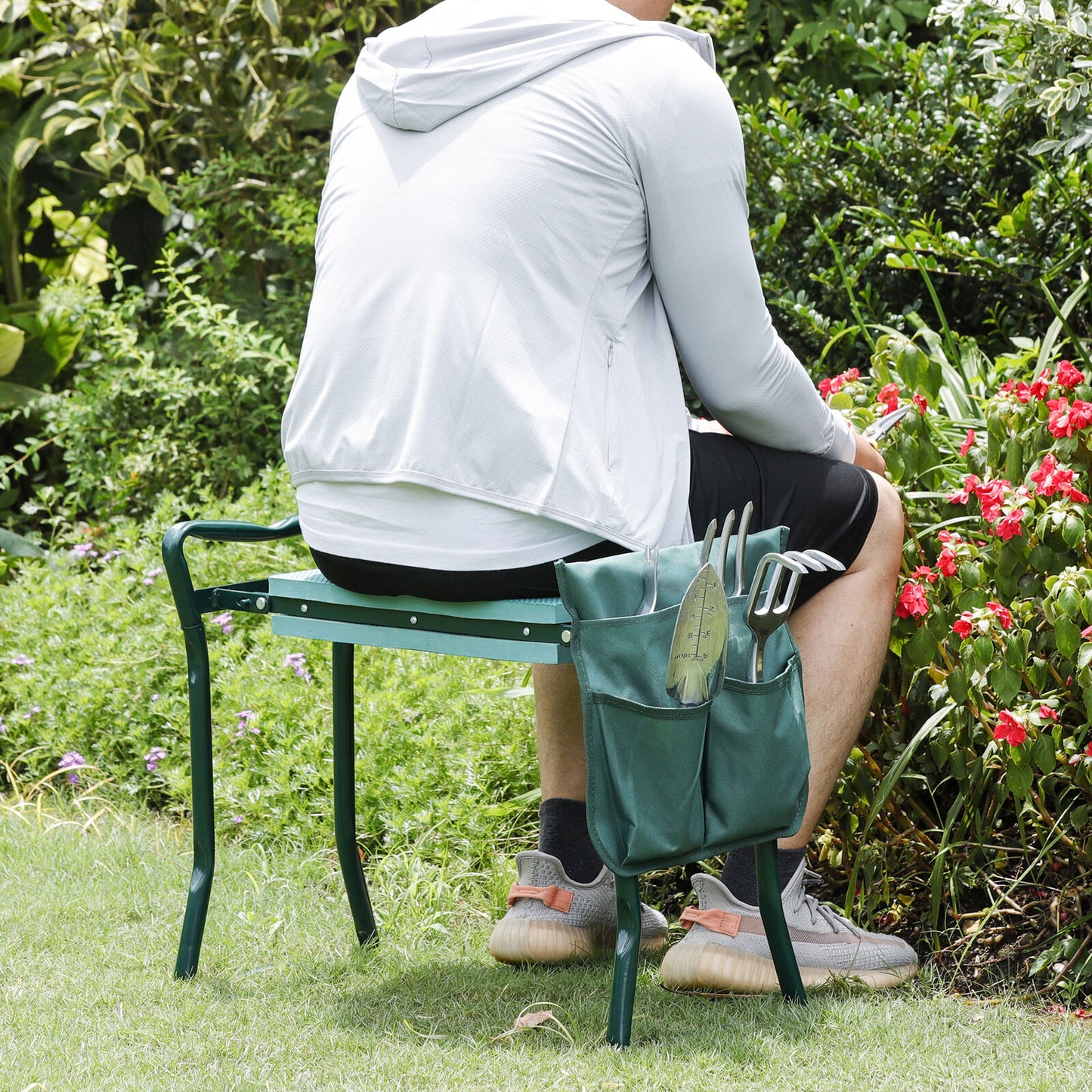 Folding Garden Kneeler Bench Kneeling Soft Eva Pad Seat with Stool Pouch