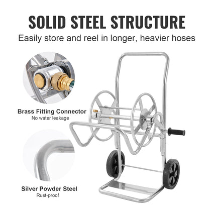 Succebuy Hose Reel Cart Garden Water Hose Carts Mobile Tools with Wheels Heavy Duty Powder-Coated Steel Outdoor Planting for Gar