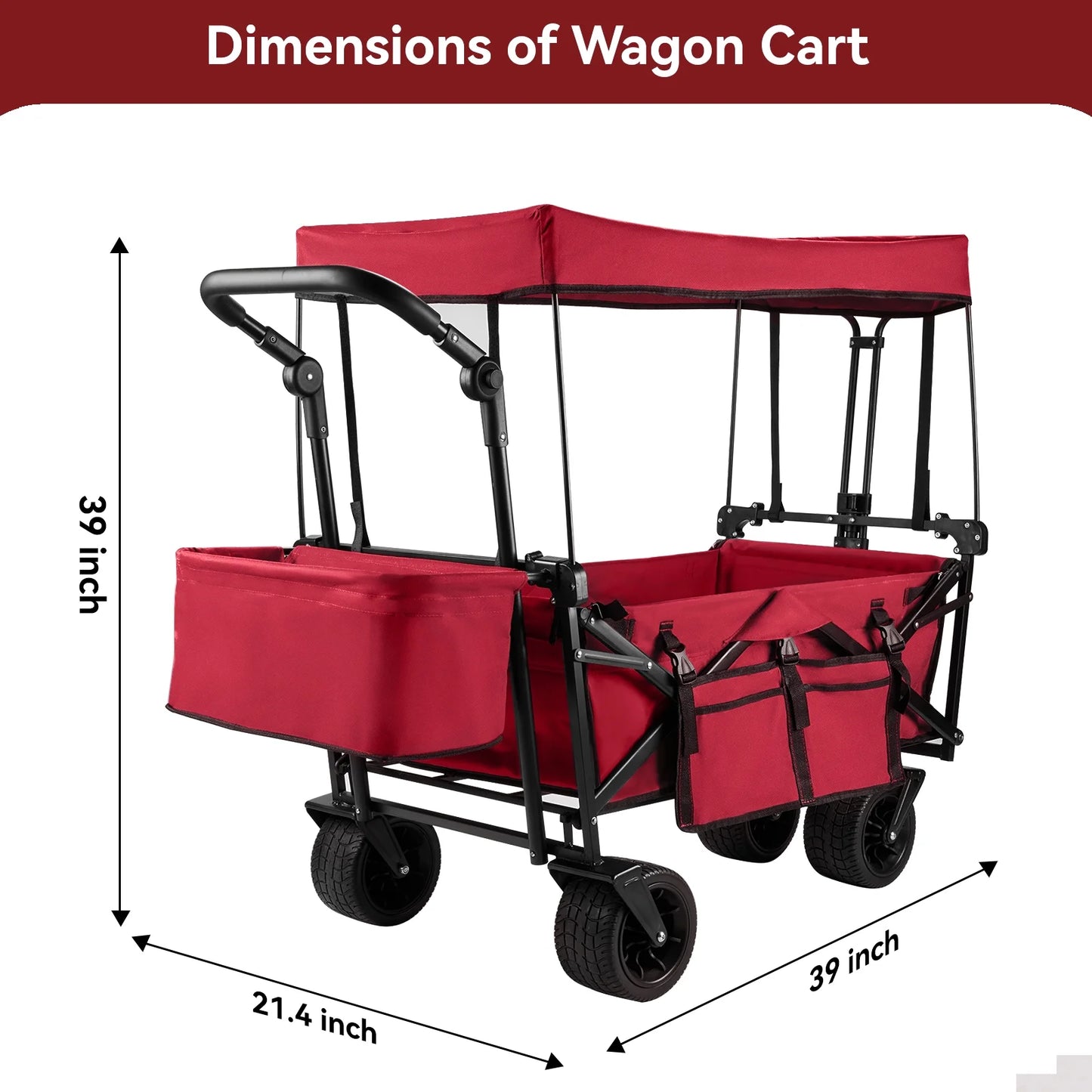 Collapsible Garden Wagon Cart with Removable Canopy Red