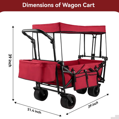 Collapsible Garden Wagon Cart with Removable Canopy Red