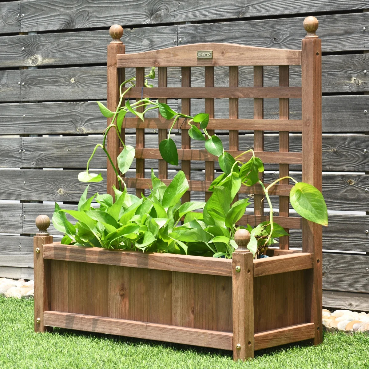 Solid Wood Planter Box with Trellis Weather-Resistant Outdoor 25''X11''X30''