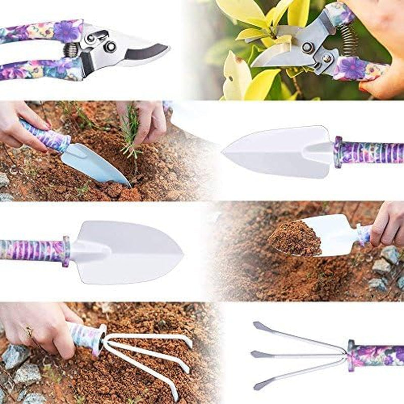 5-Piece Floral Print Gardening Tool Set with Ergonomic Handles, Including Trowel, Rake, Weeder, Pruner, Shears, and Sprayer, Complete with Carrying Case - Ideal Gift for Women