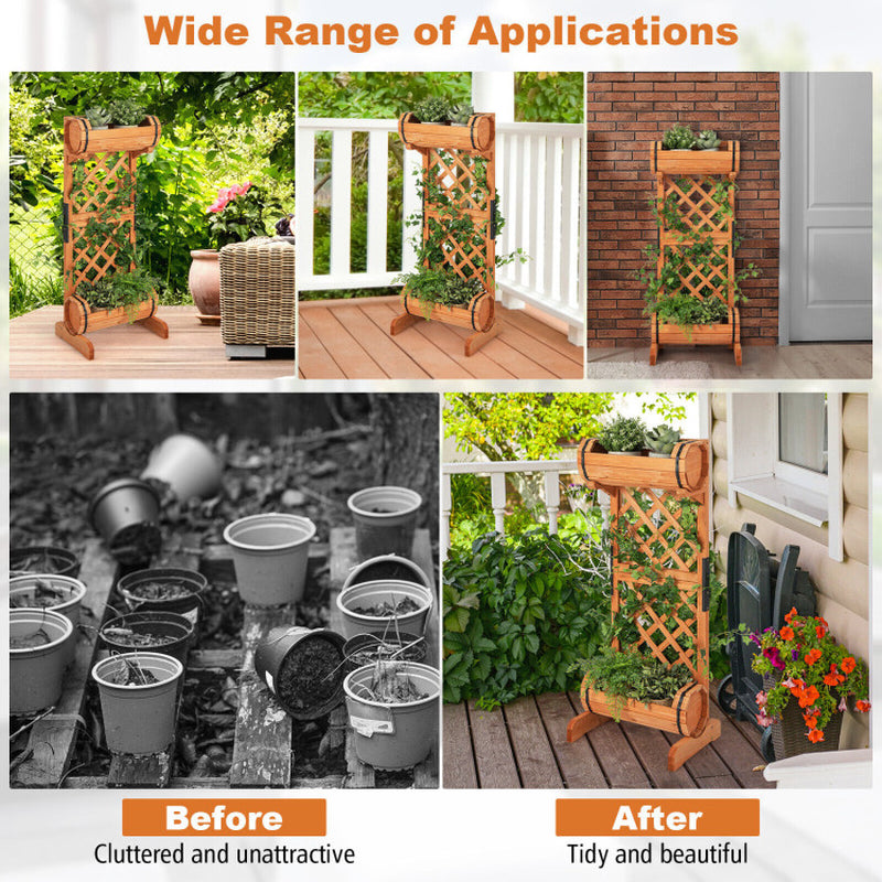 2-Tier Wooden Raised Garden Bed with Trellis