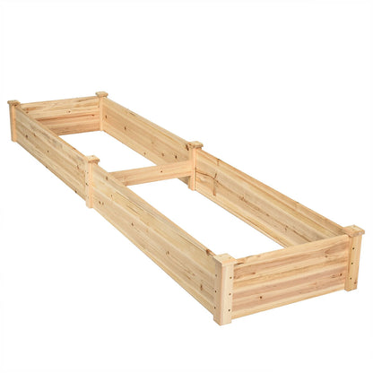 Wooden Vegetable Raised Garden Bed Backyard Patio Grow Flowers Planter with 2 Planting Compartments
