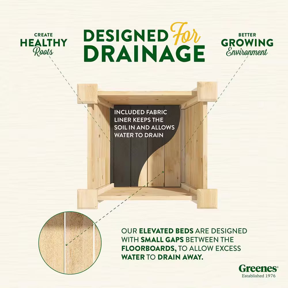 Original Natural Wood Cedar Square Elevated Garden Raised Bed with Legs (16 In. L X 16 In. W X 17 In. H)