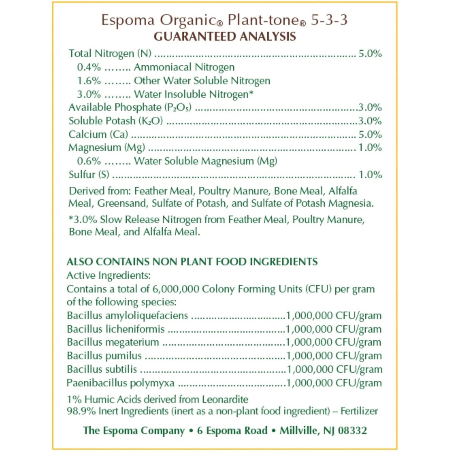 Espoma Organic Plant-Tone 5-3-3 All-Purpose Garden Plant Food, 36Lbs