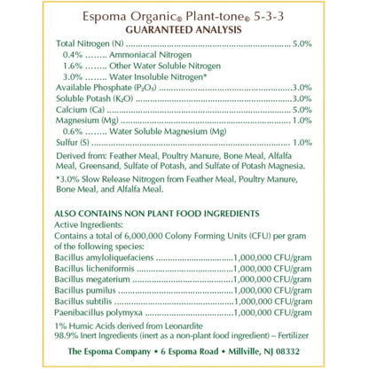 Espoma Organic Plant-Tone 5-3-3 All-Purpose Garden Plant Food, 36Lbs