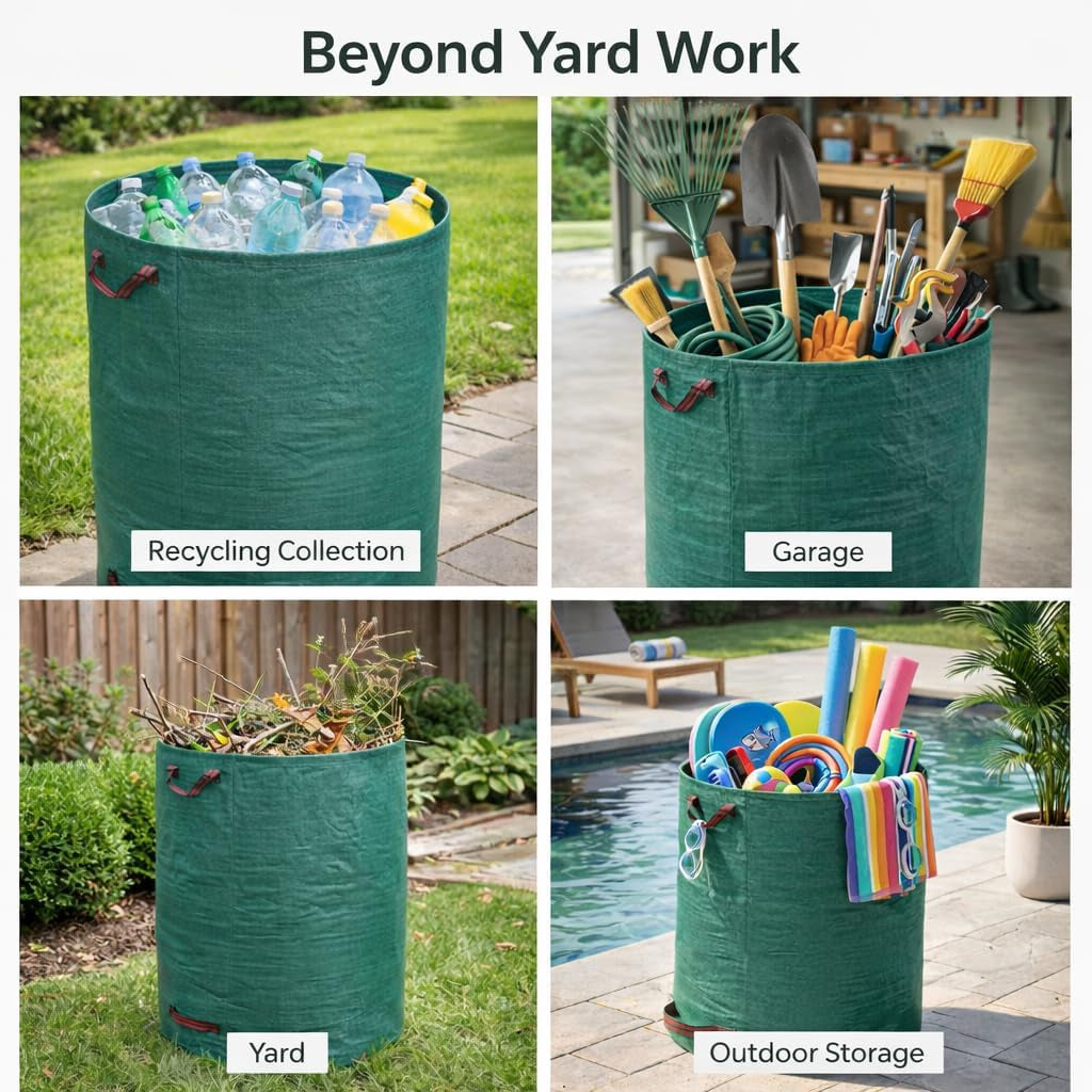 3-Pack 72 Gallon Yard Waste Bags, Reusable Heavy Duty Collapsible Garden Leaf Bags with Plastic Ring, Stand-Up Yard Waste Bin for Leaves, Lawn Debris & Grass Clippings