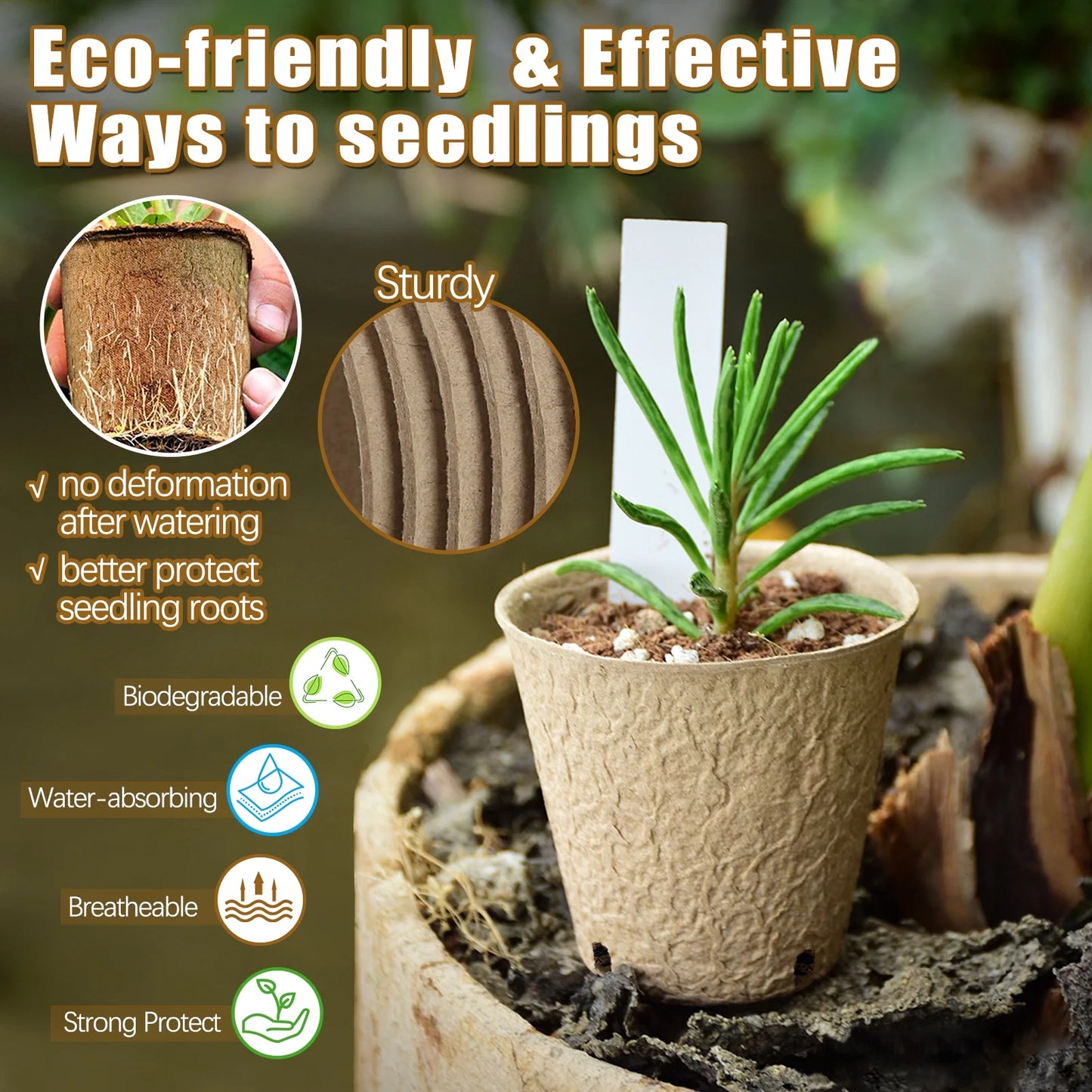 120 Pack Peat Pots for Seedlings, 3.15 Inch Biodegradable Seed Starter Planting Pots for Seedlings