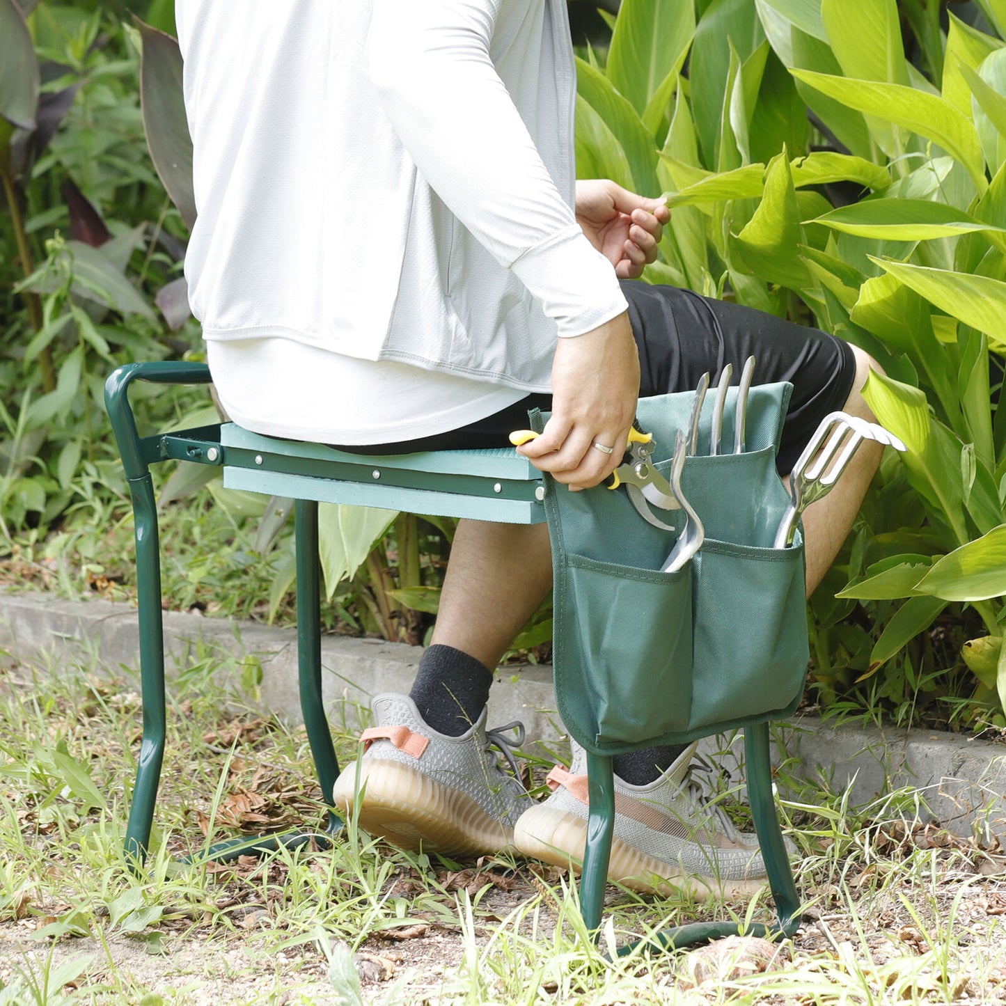Folding Garden Kneeler Bench Kneeling Soft Eva Pad Seat with Stool Pouch