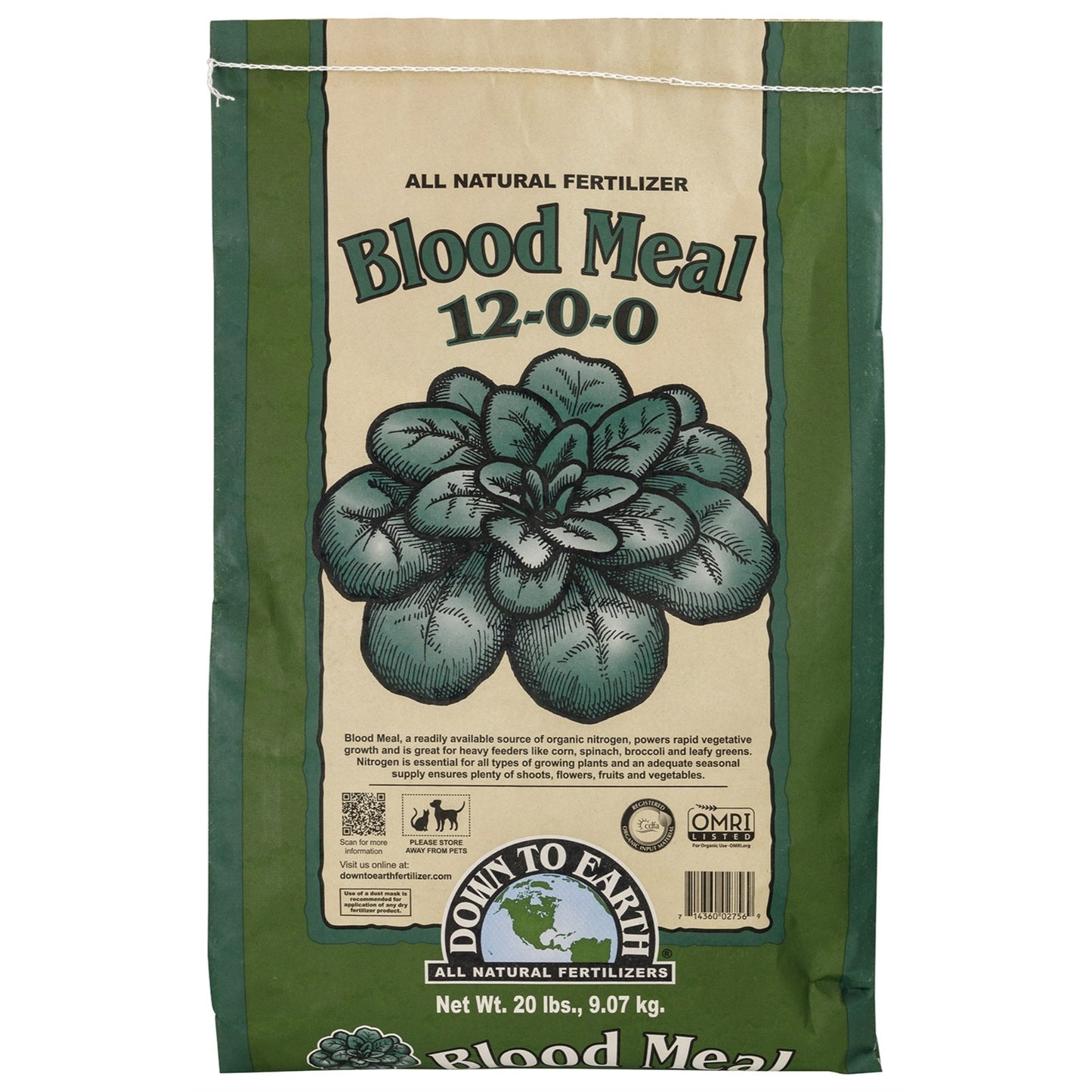 Down to Earth Organic Blood Meal 12-0-0 All-Natural Fertilizer, 20 Lbs
