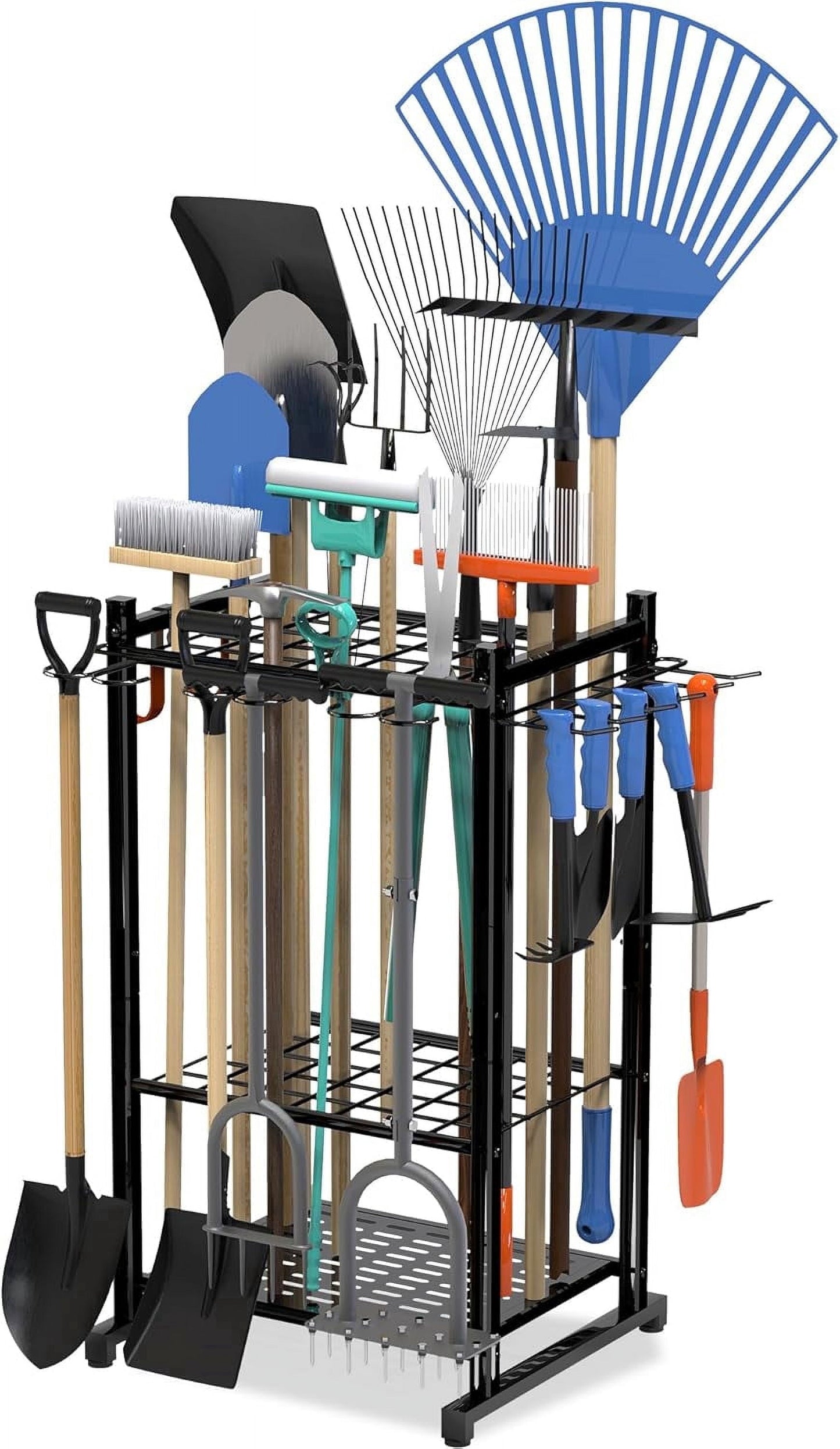 17-Inch Garden Tool Organizer with Storage Hooks, Yard Tool Rack for Garage Organization, Holds up to 50 Tools