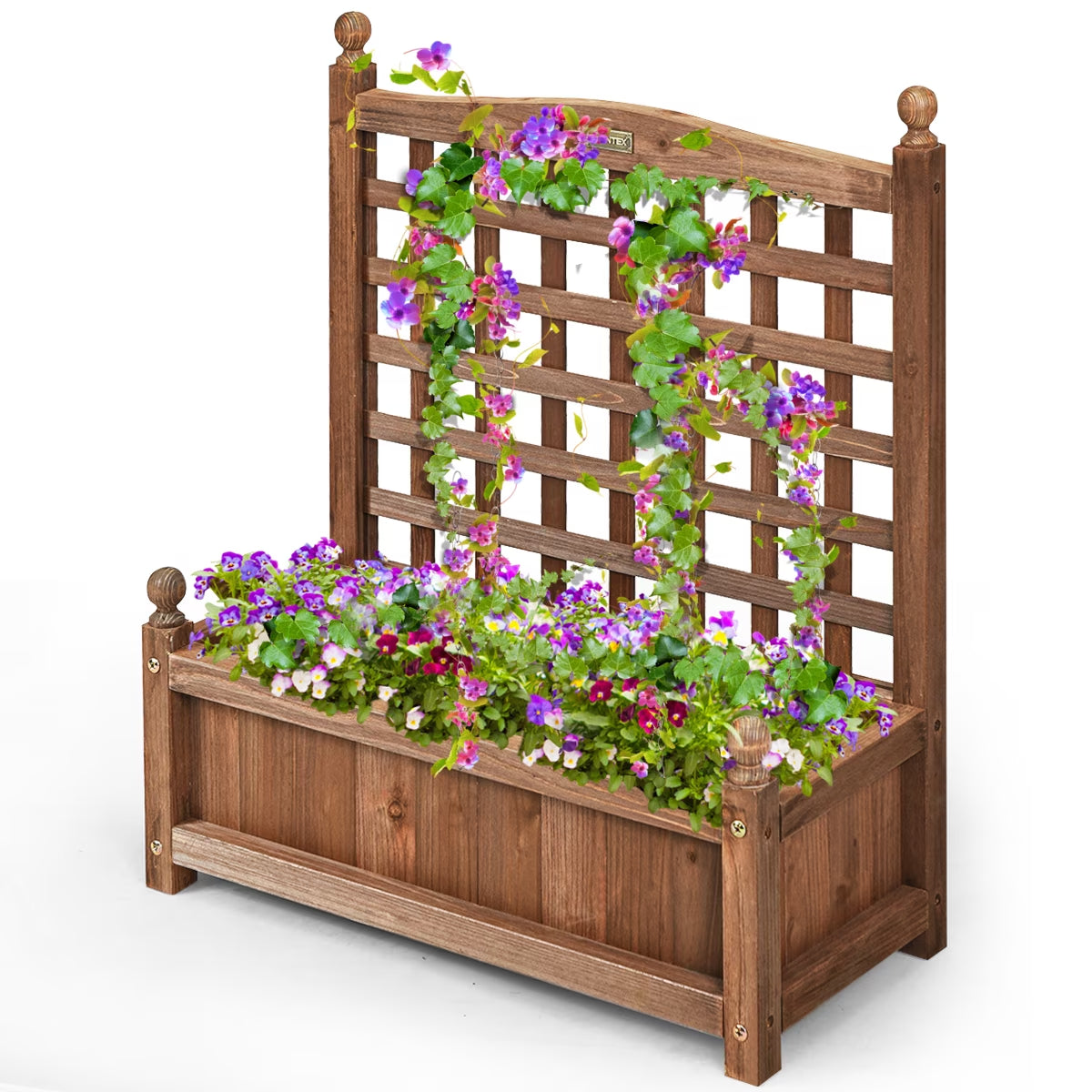 Solid Wood Planter Box with Trellis Weather-Resistant Outdoor 25''X11''X30''