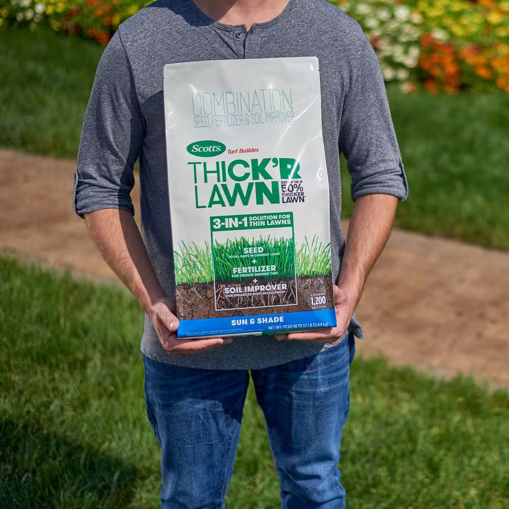 Turf Builder Thick'R Lawn Sun and Shade 12 Lbs. Grass Seed, Fertilizer and Soil Improver to Thicken Thin Grass