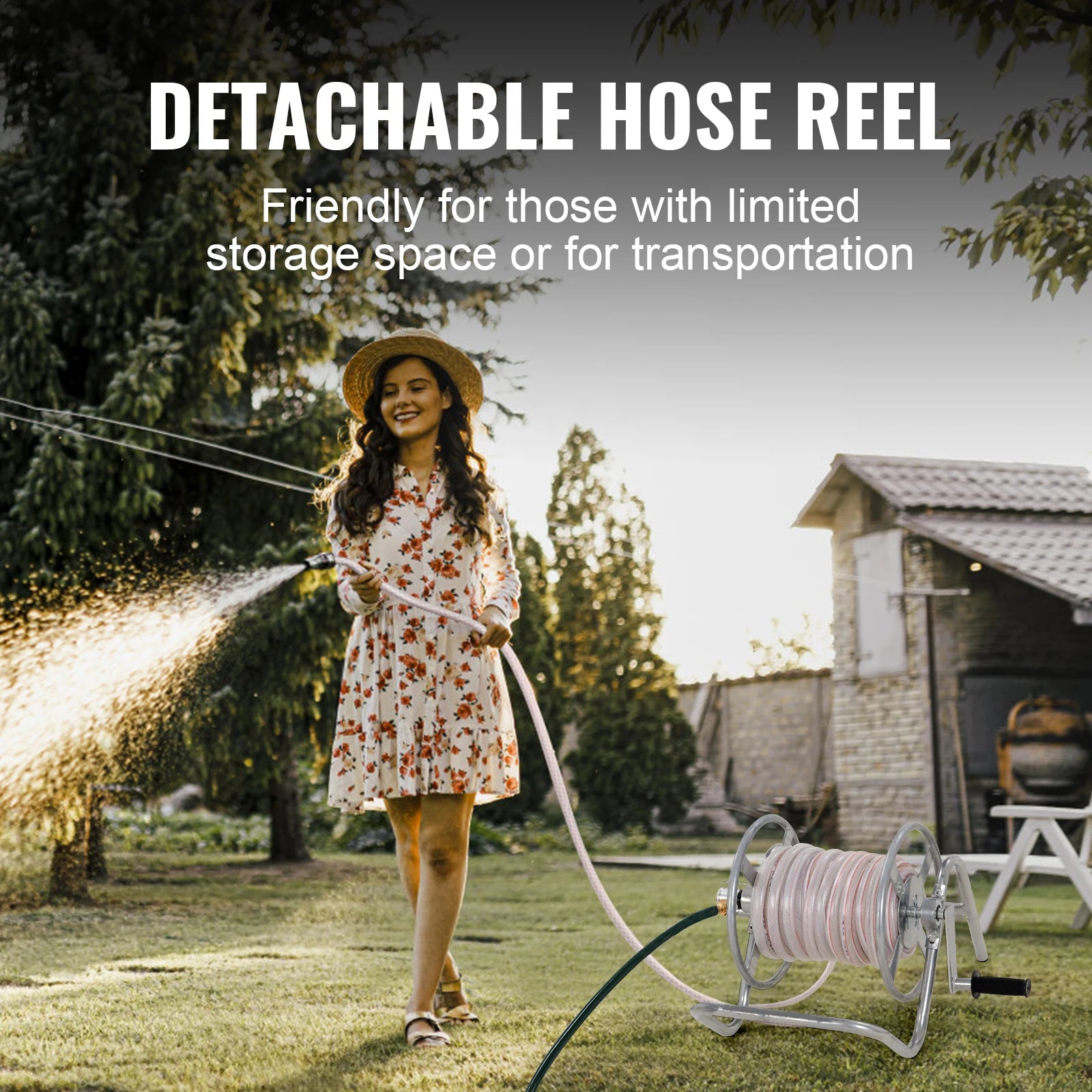 Succebuy Hose Reel Cart Garden Water Hose Carts Mobile Tools with Wheels Heavy Duty Powder-Coated Steel Outdoor Planting for Gar