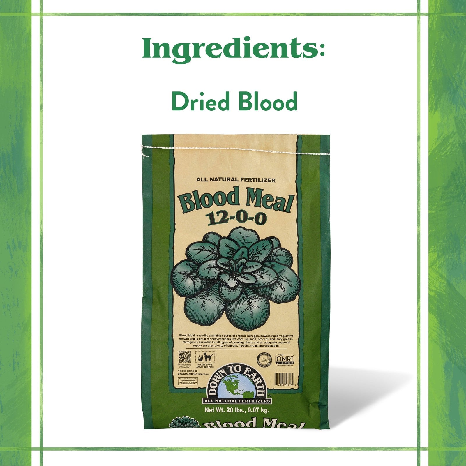 Down to Earth Organic Blood Meal 12-0-0 All-Natural Fertilizer, 20 Lbs
