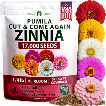 Zinnia Seeds Mix – 17,000 Pumila Compact Zinnia Flower Seeds for Planting Outdoors | Bulk Colorful Annual Cut Flowers for Summer Gardens & Containers (Zinnia Elegans)