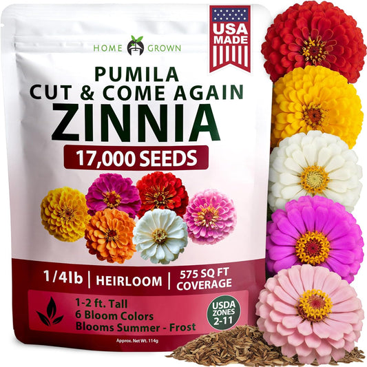 Zinnia Seeds Mix – 17,000 Pumila Compact Zinnia Flower Seeds for Planting Outdoors | Bulk Colorful Annual Cut Flowers for Summer Gardens & Containers (Zinnia Elegans)